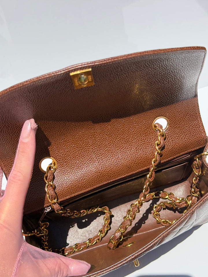 Chanel Small Diana Flap Bag Caviar Brown 24K Plated Gold Hardware 1994