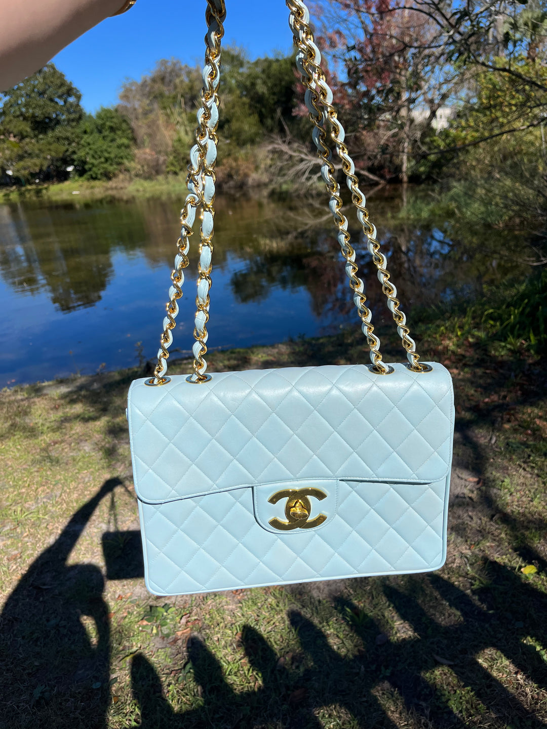 Chanel Baby Blue Maxi Lambskin Flap Bag