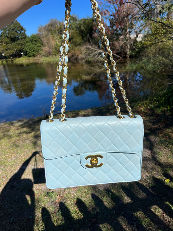Chanel Baby Blue Maxi Lambskin Flap Bag