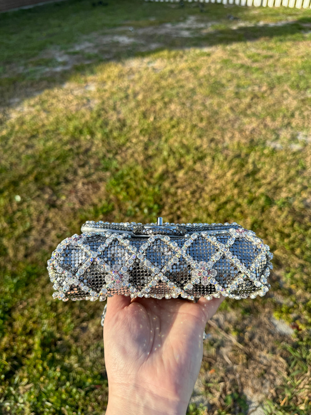 Chanel Silver Crystal Embellished Mini Flap