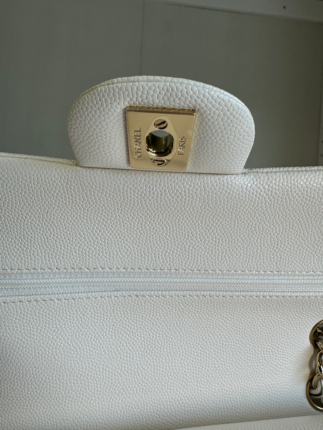 Chanel White Small Caviar Classic Flap Bag