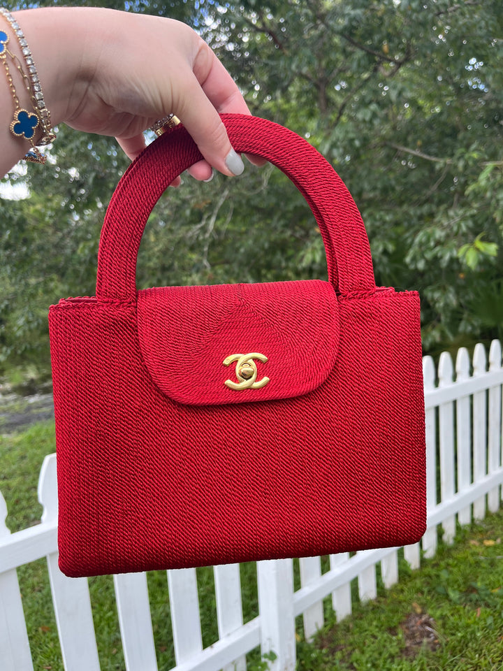 Chanel Vintage Medium Red Rope Kelly Top Handle