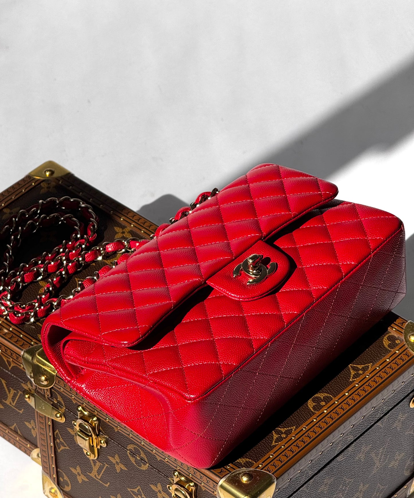 Chanel 19b Small Red Caviar Double Flap Bag