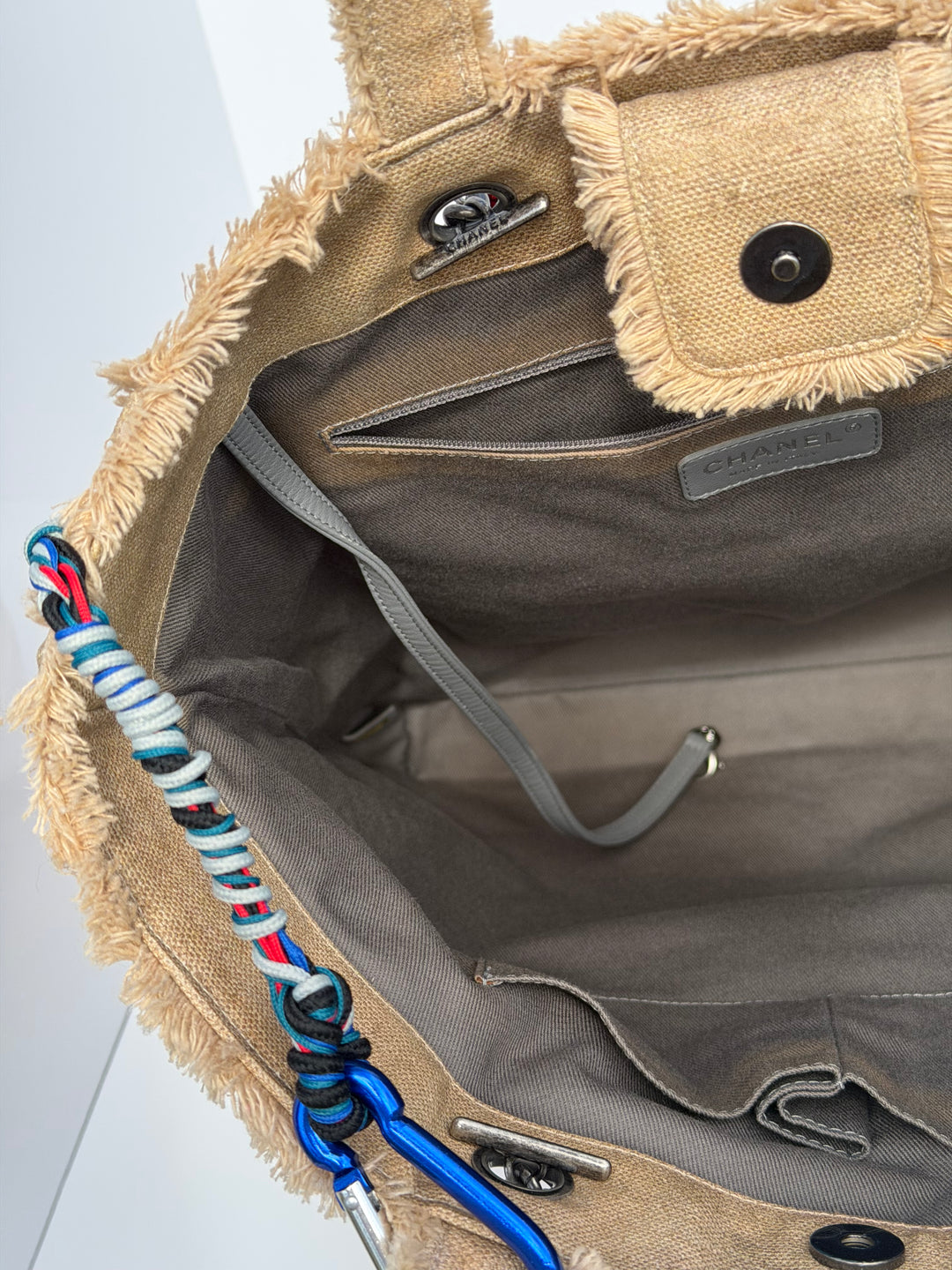 Chanel Runway Art School Graffiti Canvas Tote Beige Multicolor Ruthenium Hardware 2014