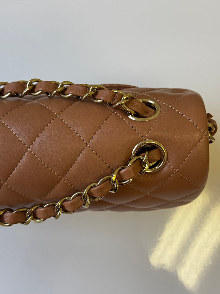 Chanel 22S Small Caramel Lambskin Classic Flap Bag + LGHW