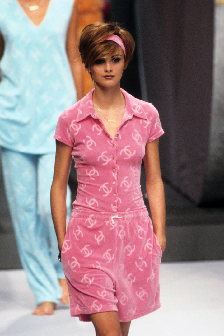 Chanel Spring 1996 Pink Velour CC Button Top X EstherandSasha