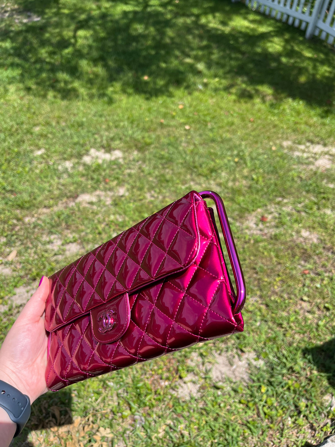 Chanel Classic Flap Patent Metallic Frame Clutch