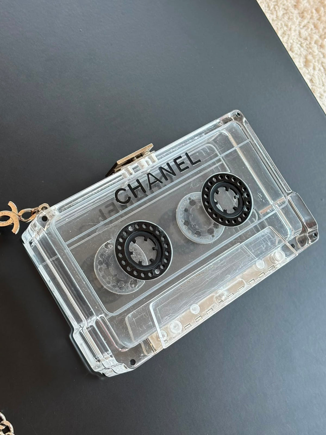 Chanel Clear Lucite Cassette Evening Clutch Silver Hardware 2004