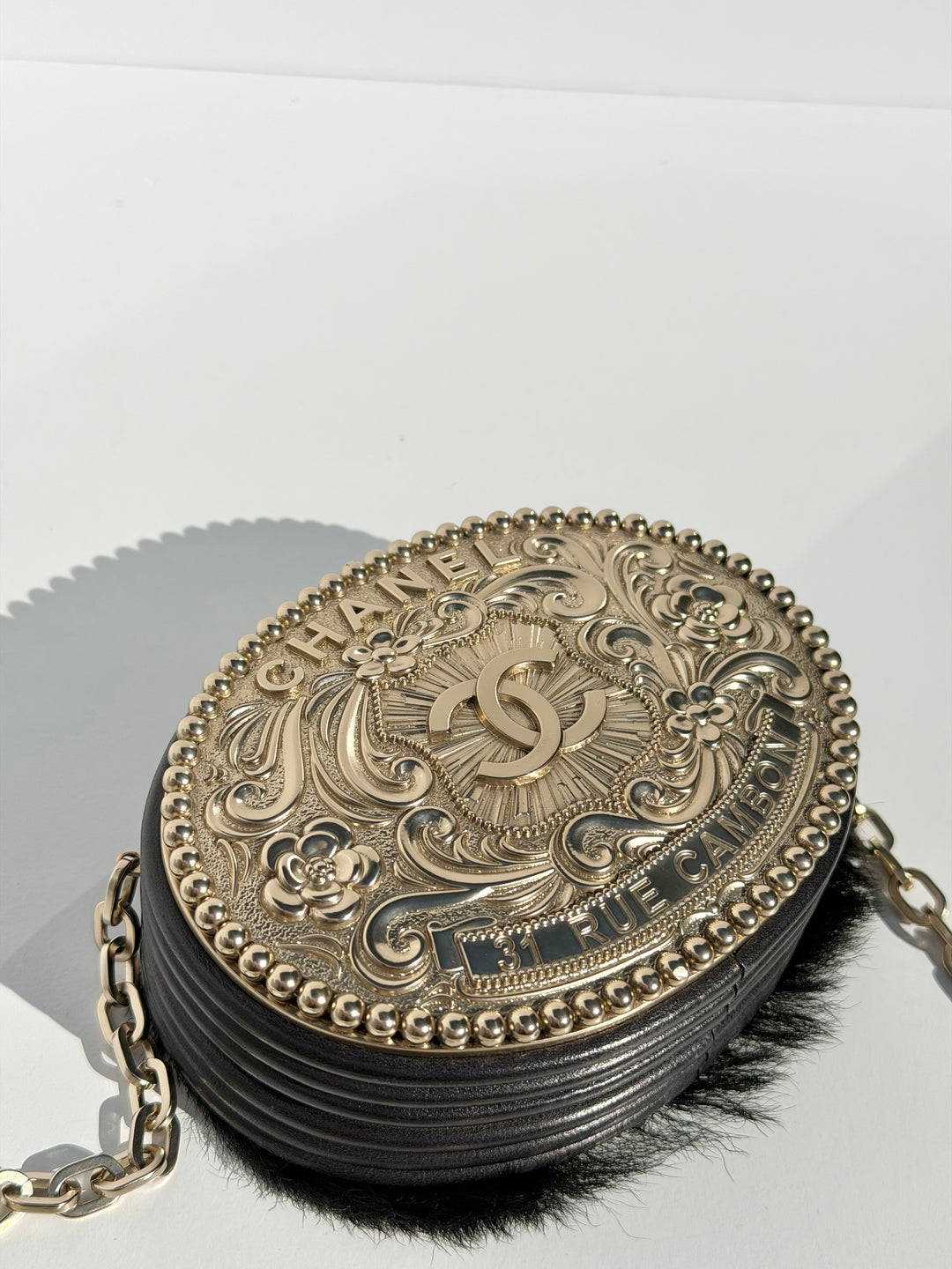 Chanel Paris-Dallas Belt Buckle Minaudière Black Lambskin & Pony Hair Gold & Palladium Hardware 2014
