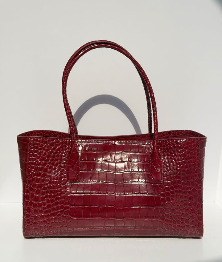 Chanel Small Shopping Bag Crocodile Embossed Calfskin Burgundy 2026