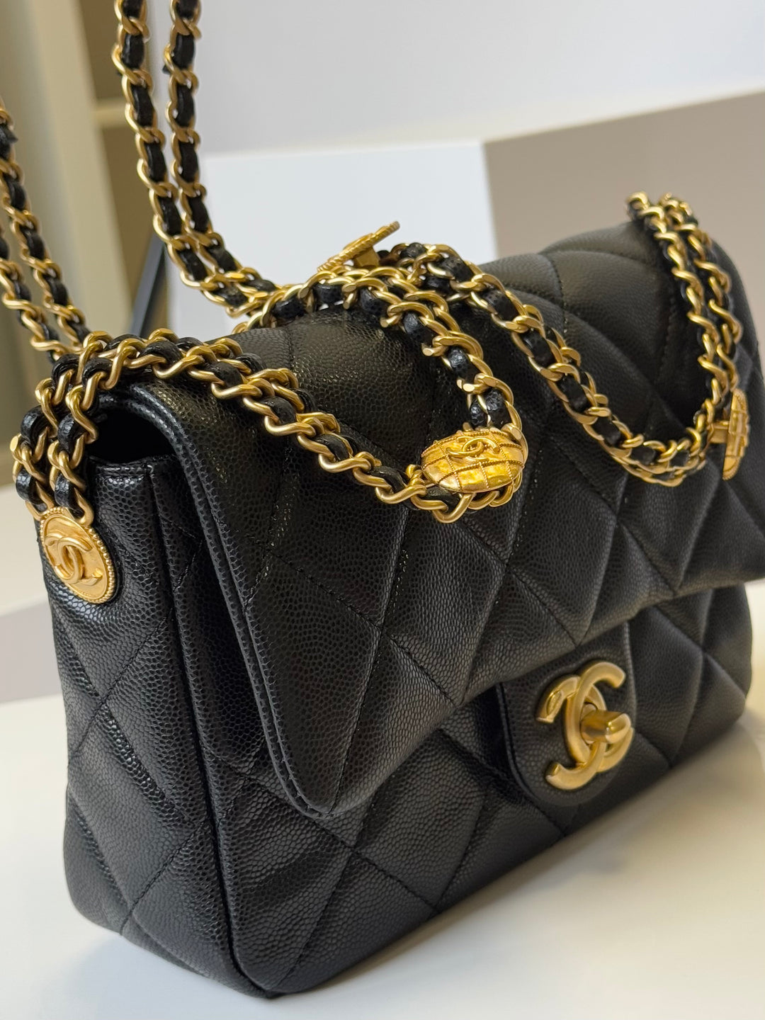 Chanel Twist Your Buttons Black Small Caviar Flap Bag
