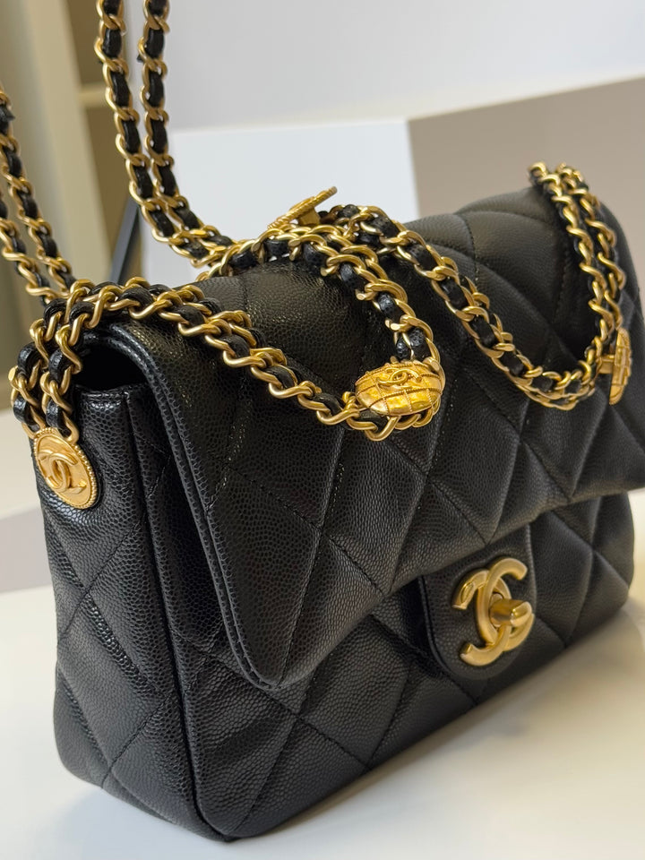 Chanel Twist Your Buttons Black Small Caviar Flap Bag