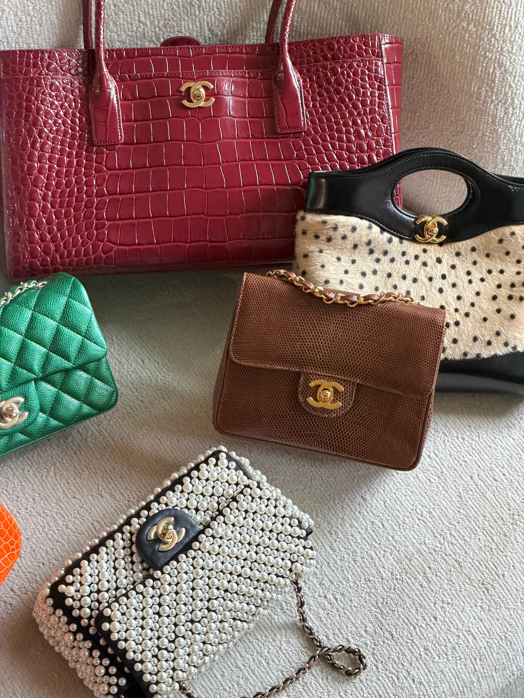 Chanel Brown Vintage Lizard Mini Square Flap Bag 24K Plated Gold Hardware 1986