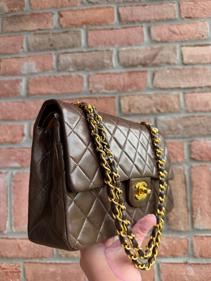 Chanel Medium Classic Flap Bag Lambskin Brown 24K Plated Gold Hardware 1994