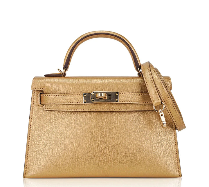 Hermes Mini Sellier Gold Metallic Chevre Dore Kelly 20
