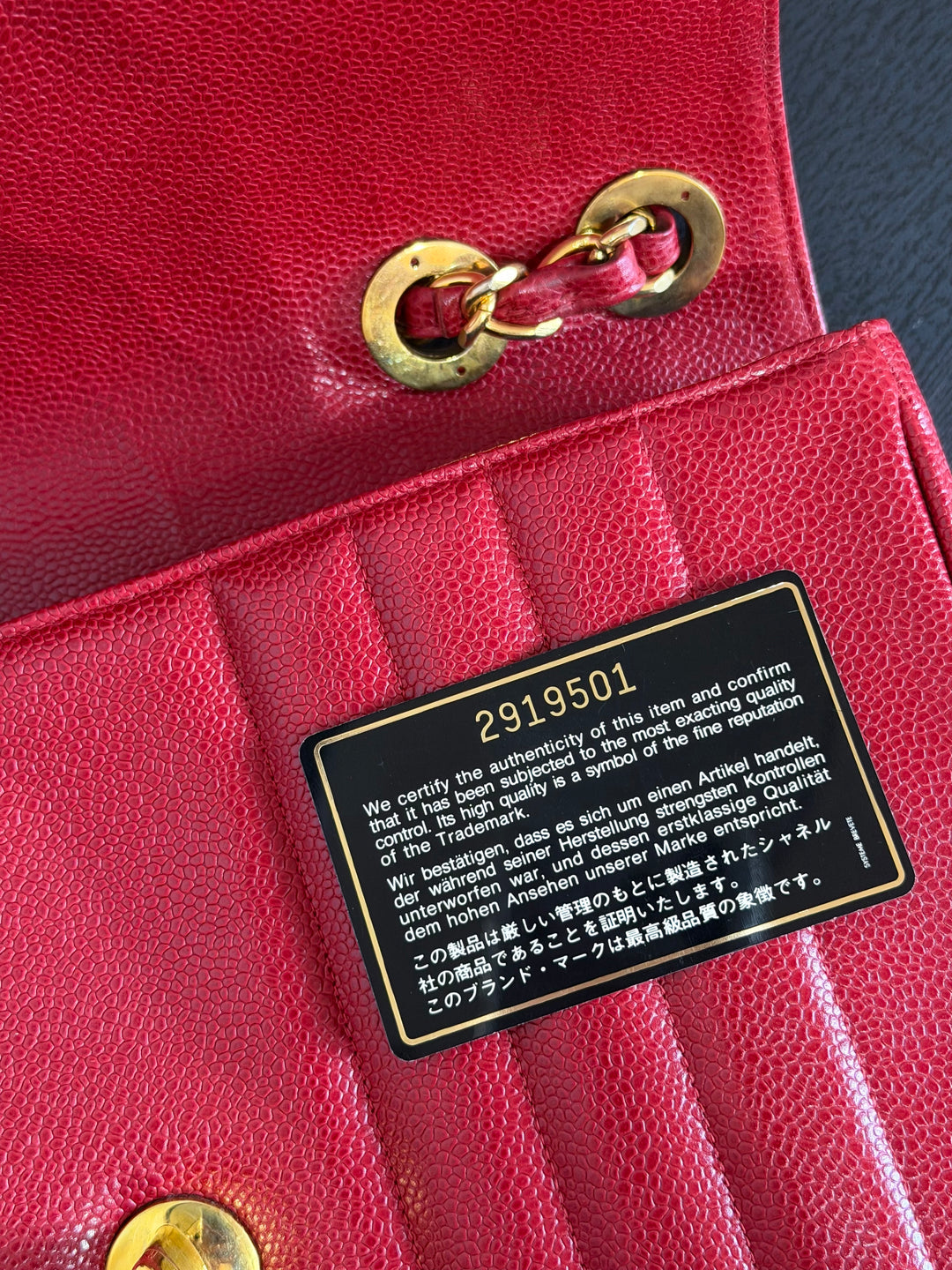 Chanel Vertical Flap Jumbo Red Caviar 24K Gold Plated Hardware 1994
