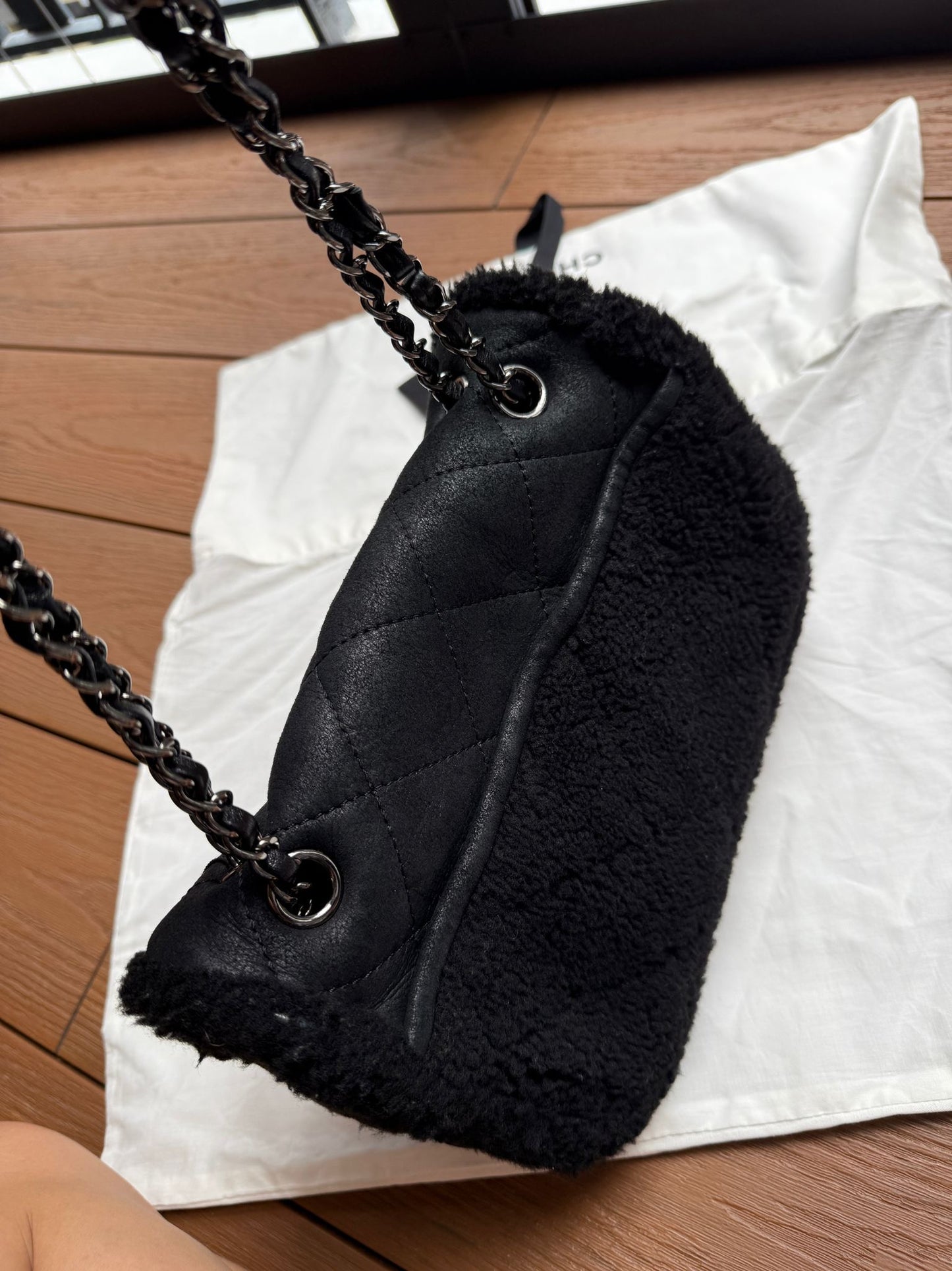 Chanel Medium Black Shearling Coco Neige Flap
