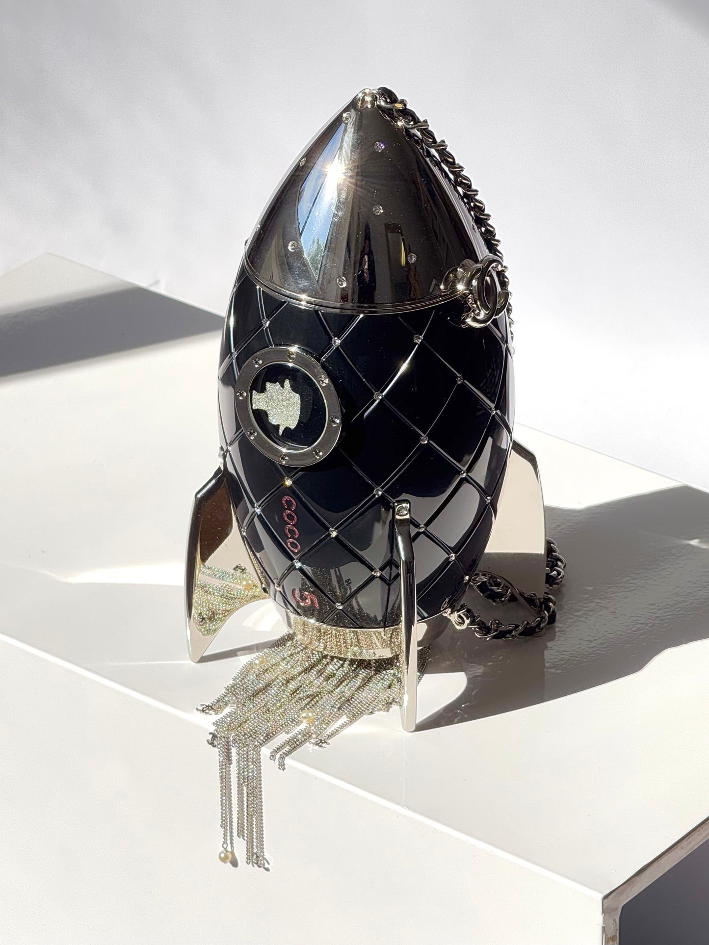 Chanel Limited Edition Black Lucite and Crystal Rocket Ship