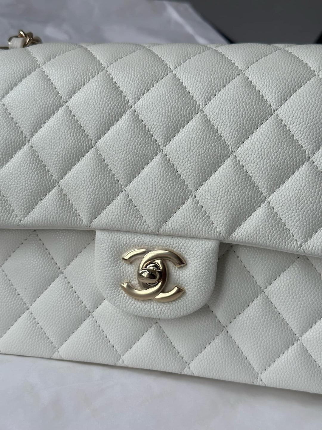 Chanel 22S Snow White Medium Caviar Double Flap Bag
