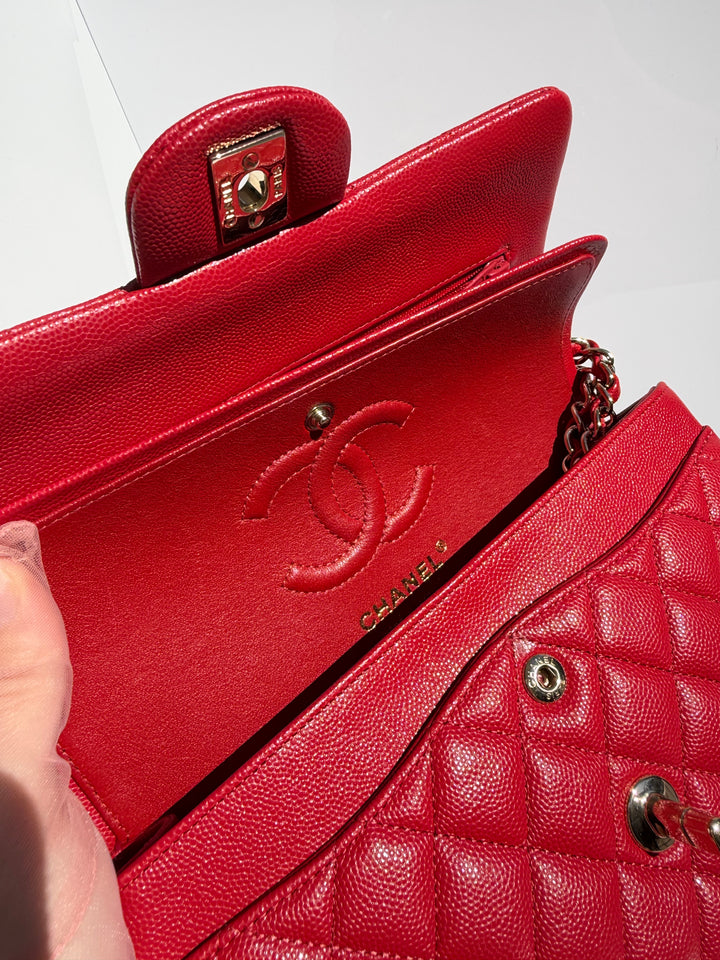 Chanel Small Double Flap Bag Caviar Leather Red Light Gold Hardware 2018
