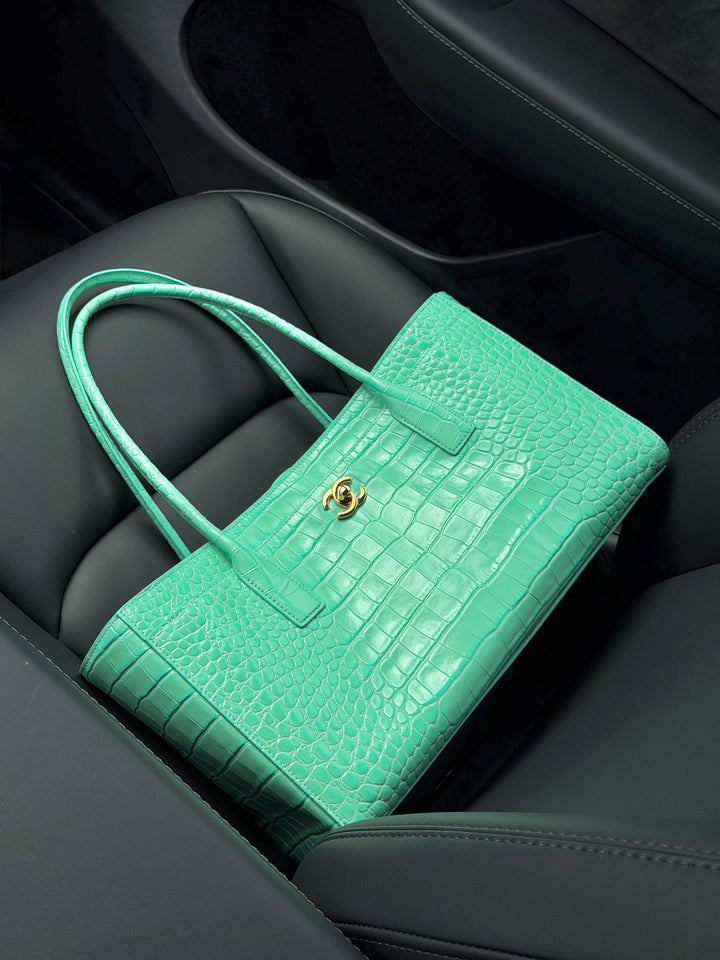 Chanel Small Shopping Bag Crocodile Embossed Calfskin Green 2026