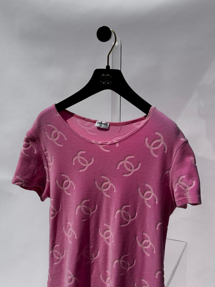 Chanel Spring 1996 Pink Velour CC Dress