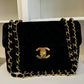 CHANEL 1995 VINTAGE BLACK VELVET JUMBO CLASSIC FLAP