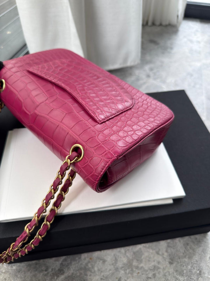 Chanel Medium Classic Flap Bag Matte Alligator Pink Brushed Gold Hardware 2018
