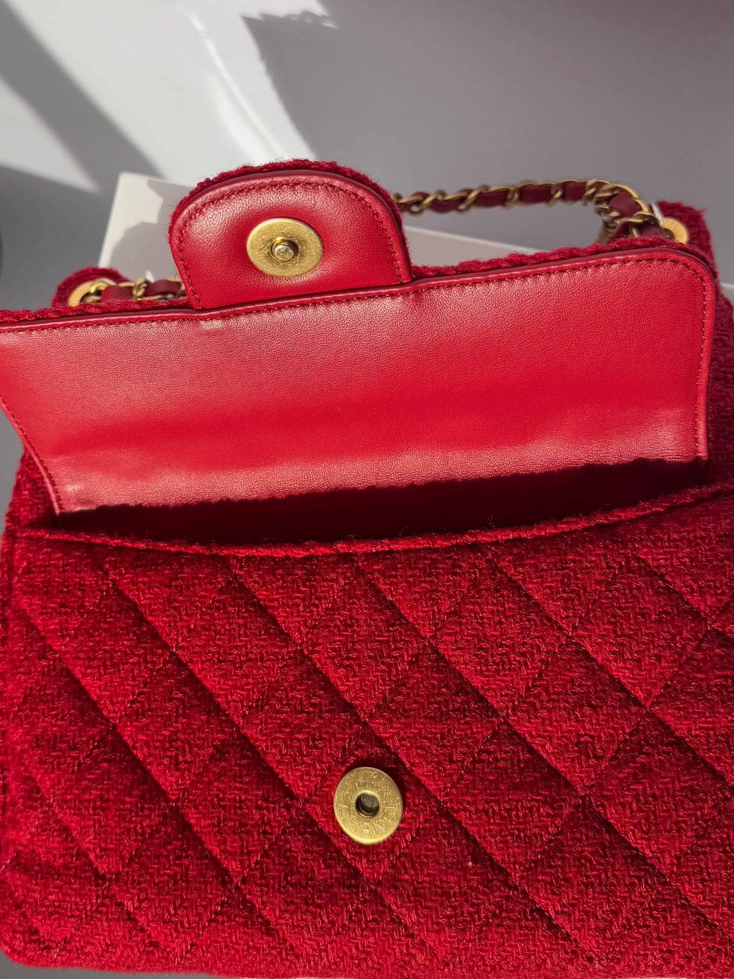 Chanel Small Red Wool Tweed Hobo