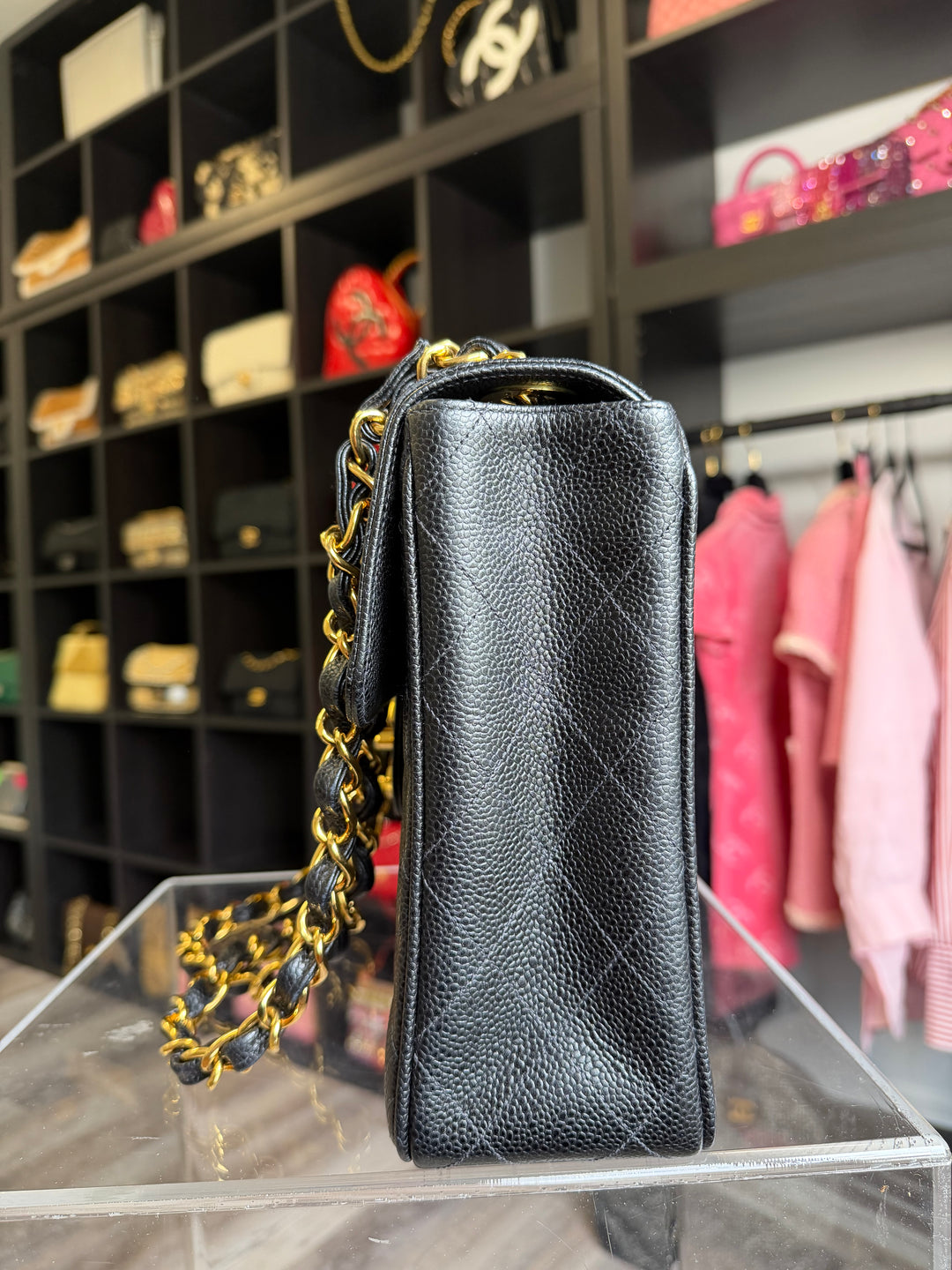 Chanel Classic Flap Jumbo Black Caviar 24K Gold Hardware 1994