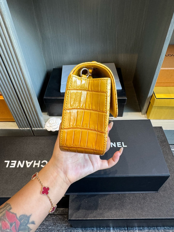 Chanel Mini Flap Orange & Yellow Ombre Alligator Silver Hardware 2014