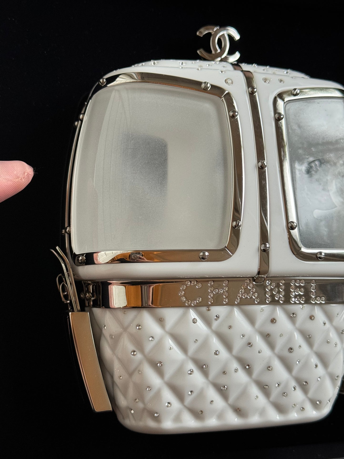 Chanel White Ski Gondola Swarovski Minaudiere