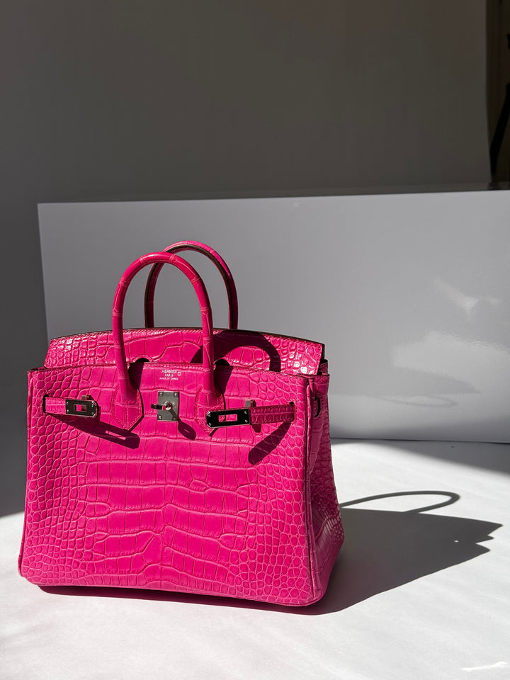 Hermès Birkin 25 Matte Alligator Rose Shocking Palladium Hardware 2019