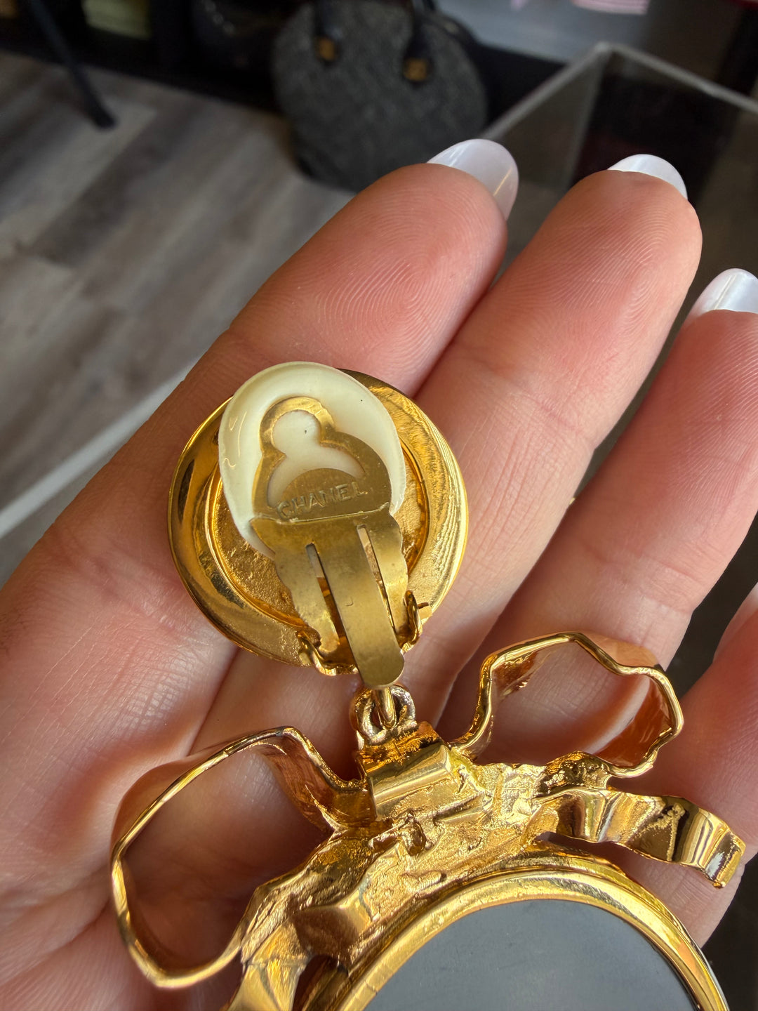Chanel Mirror Drop Earrings Gold Plated 1990–2000