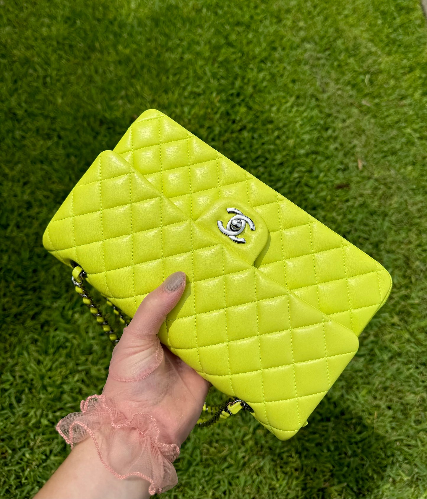 Chanel 21S Yellow Neon Lambskin Medium Flap Bag