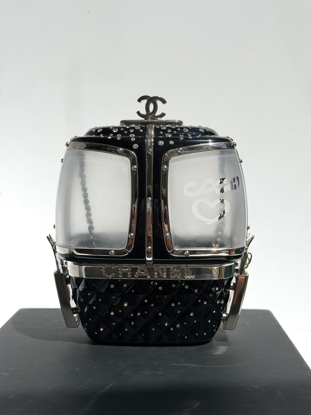 Chanel Ski Gondola Swarovski Minaudière Black Silver Hardware 2019