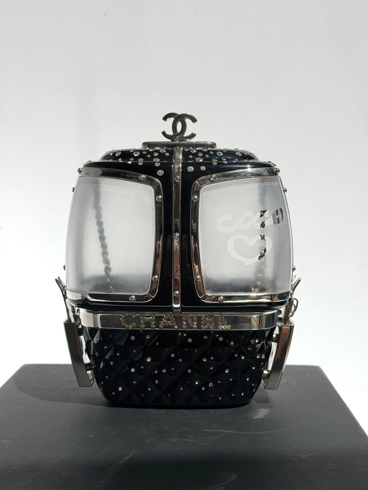 Chanel Ski Gondola Swarovski Minaudière Black Silver Hardware 2019