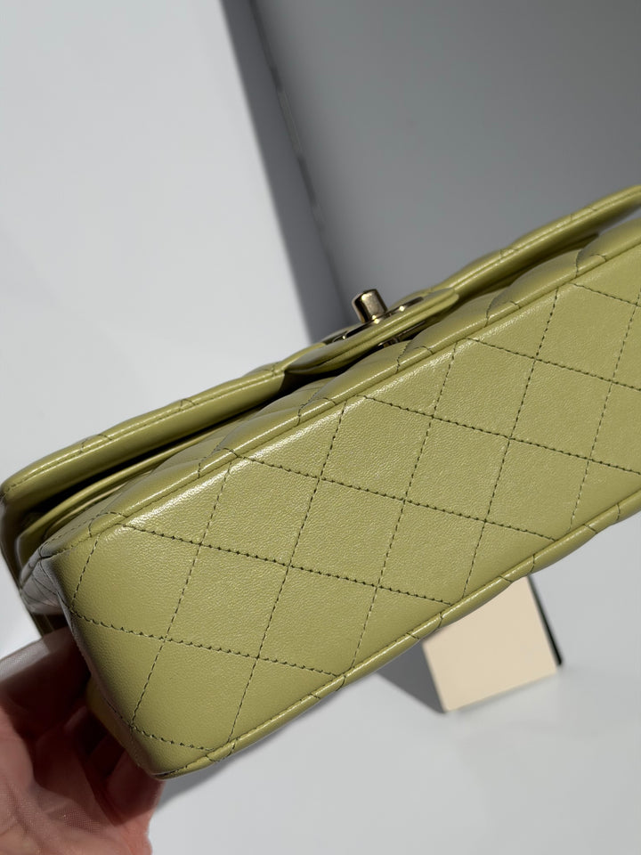 Chanel Medium Classic Flap Bag Pistachio Green Lambskin Gold Tone Hardware 2021