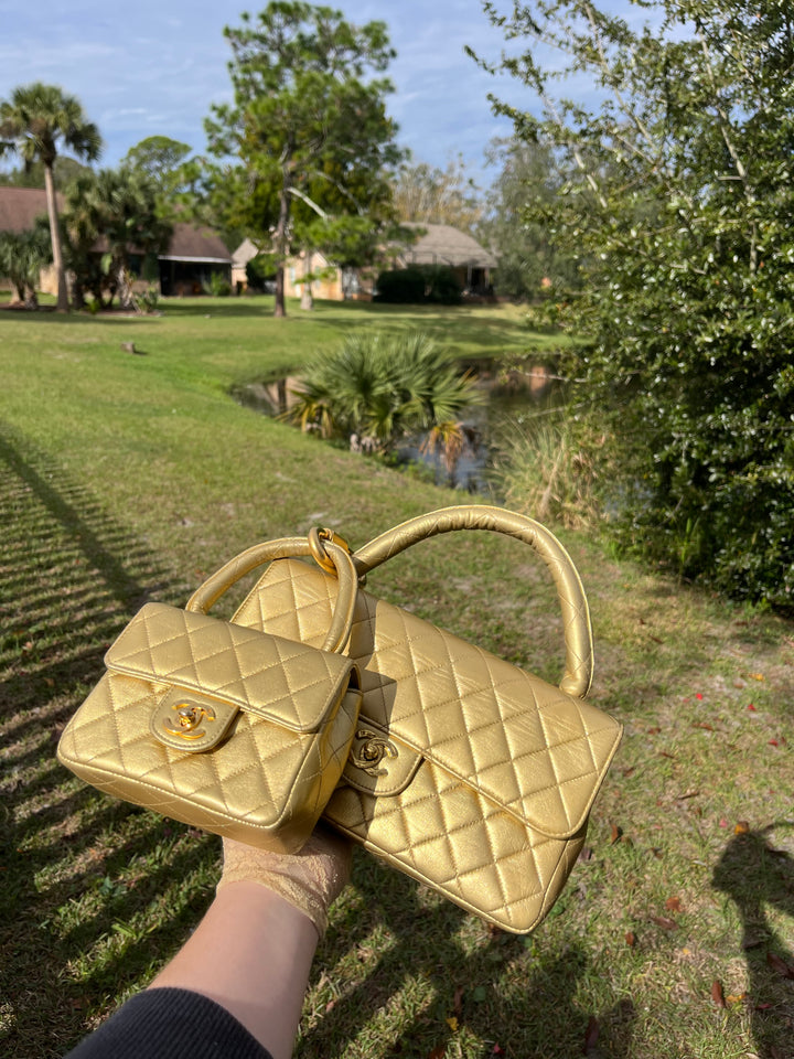 Chanel Vintage Kelly Parent & Child Metallic Lambskin Set