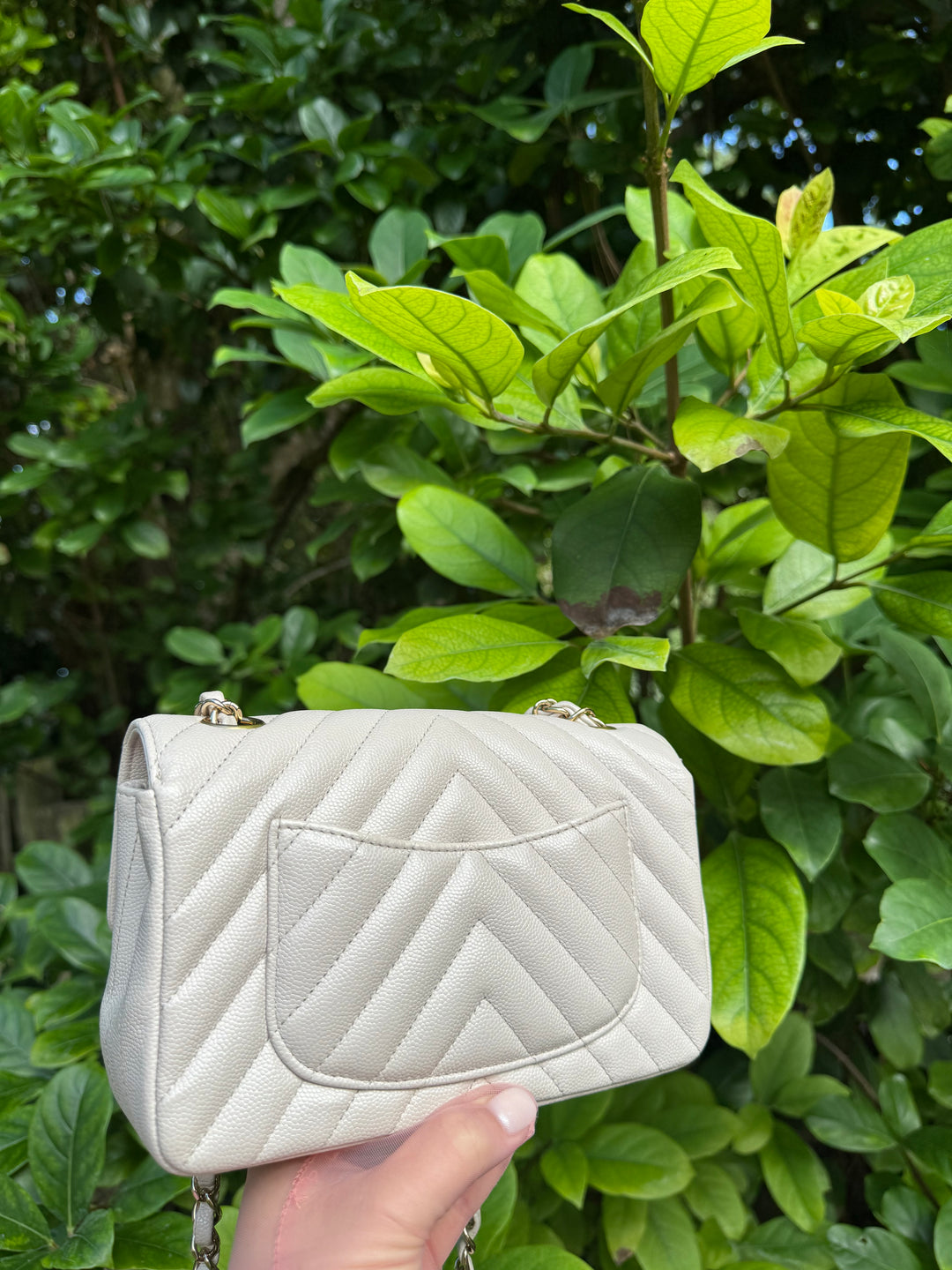 Chanel Cream Chevron Caviar Mini Flap Bag