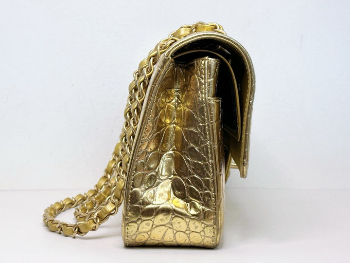 Chanel Metallic Gold Croc Embossed Medium Classic Flap Bag