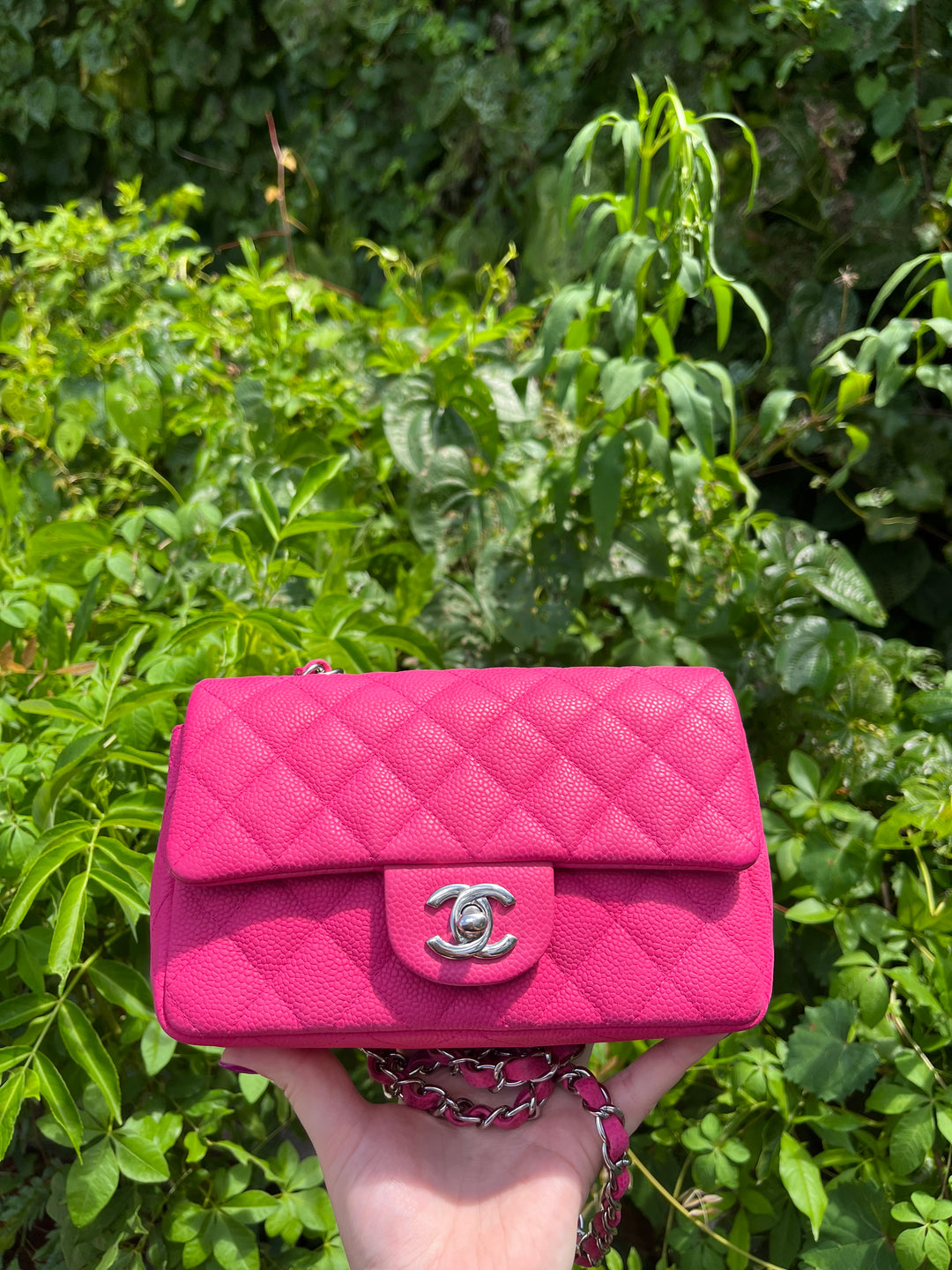 Chanel Hot Pink Caviar Mini Rectangular Flap Bag