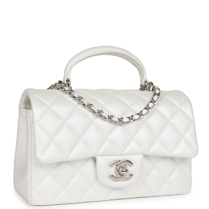 Chanel 21S Mini Iridescent White Caviar Top Handle