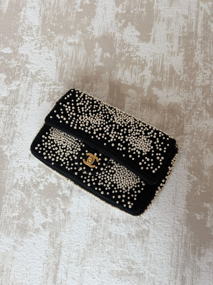 Chanel 17C Medium Flap Bag Pearl Embellished Gold Hardware 2017