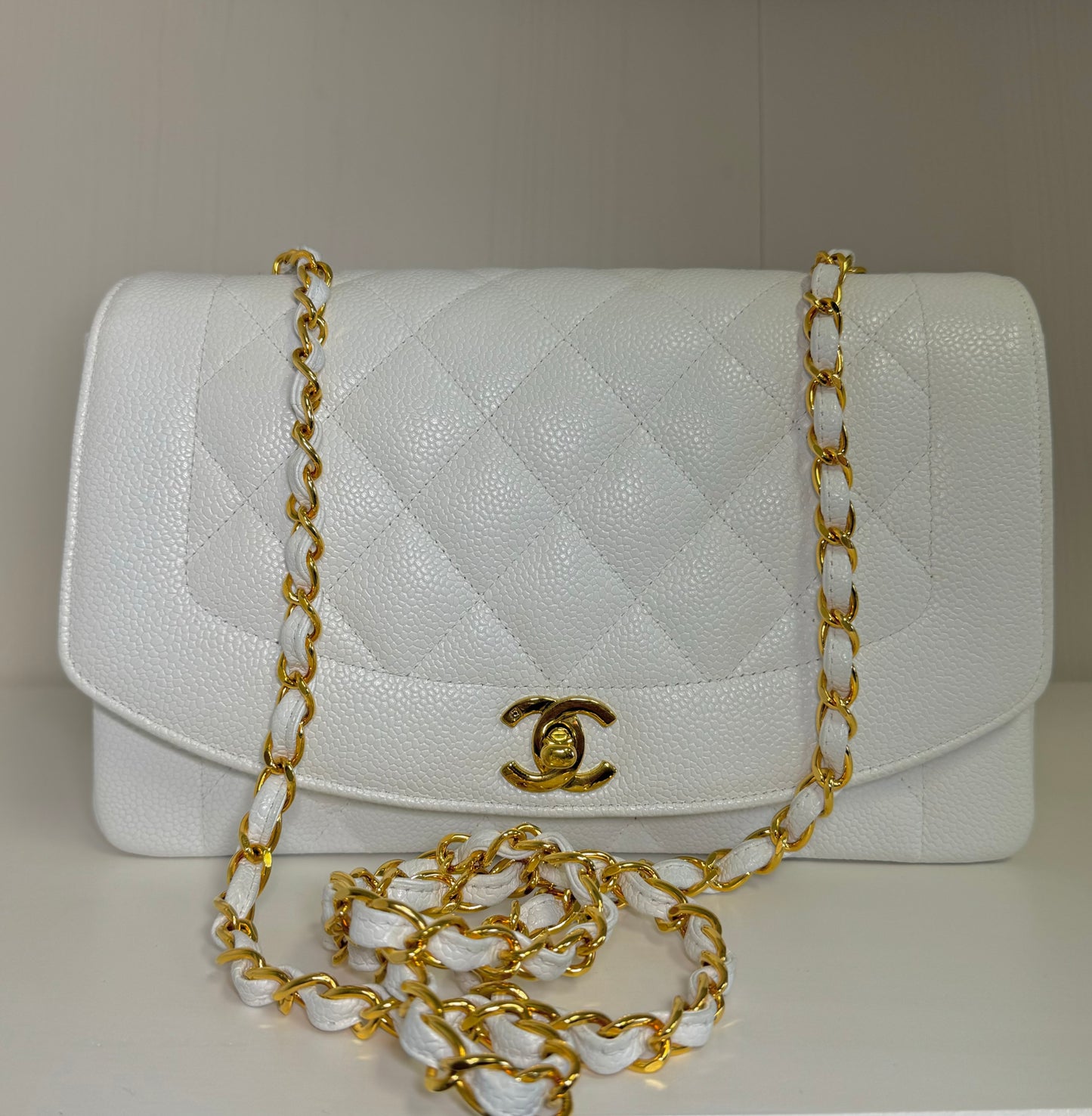 Chanel Snow White 24K Medium Caviar Diana Flap Bag