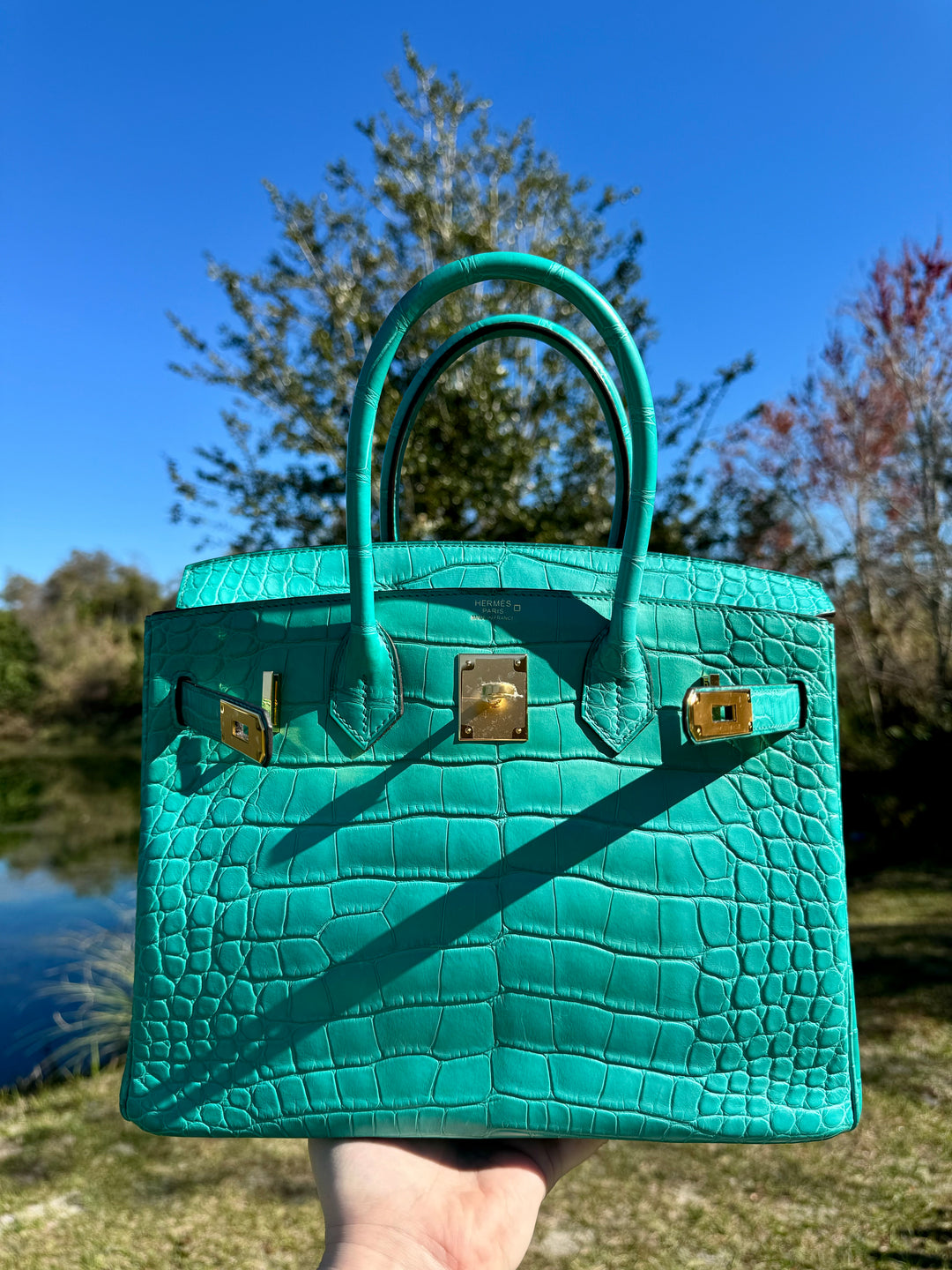 Hermes Matte Croc Blue Paon Birkin 30