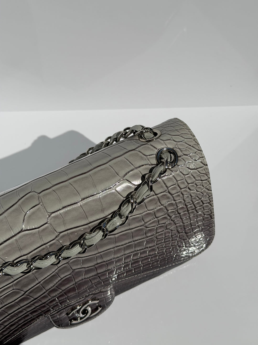 Chanel Jumbo Flap Grey & Black Ombre Alligator Silver Hardware 2015