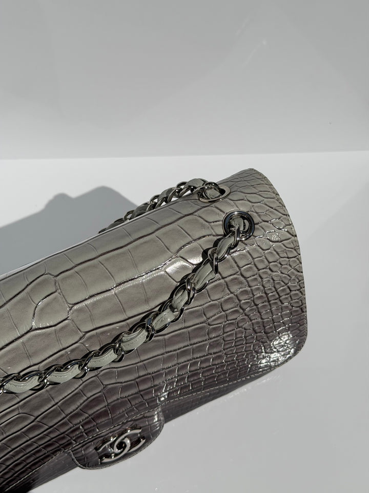 Chanel Jumbo Flap Grey & Black Ombre Alligator Silver Hardware 2015