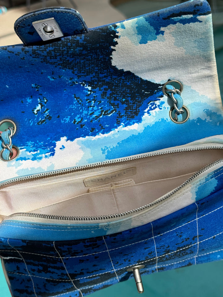 Chanel Surf Line Choco Bar Flap Blue Canvas Silver Hardware 2002