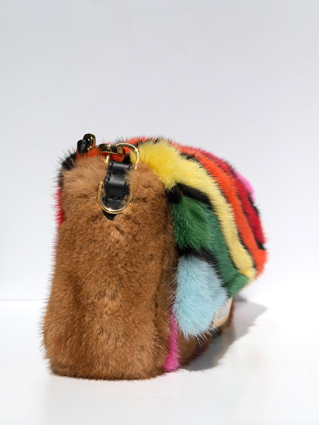 Fendi Baguette Visone Intarsio Arcobaleno Multicolor Mink Fur Gold Hardware 2022